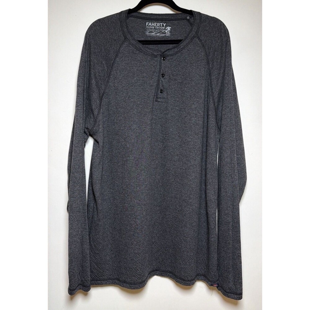 Faherty Cloud Cotton Henley Shirt Mens XL Charcoal Gray Pima Cotton Modal